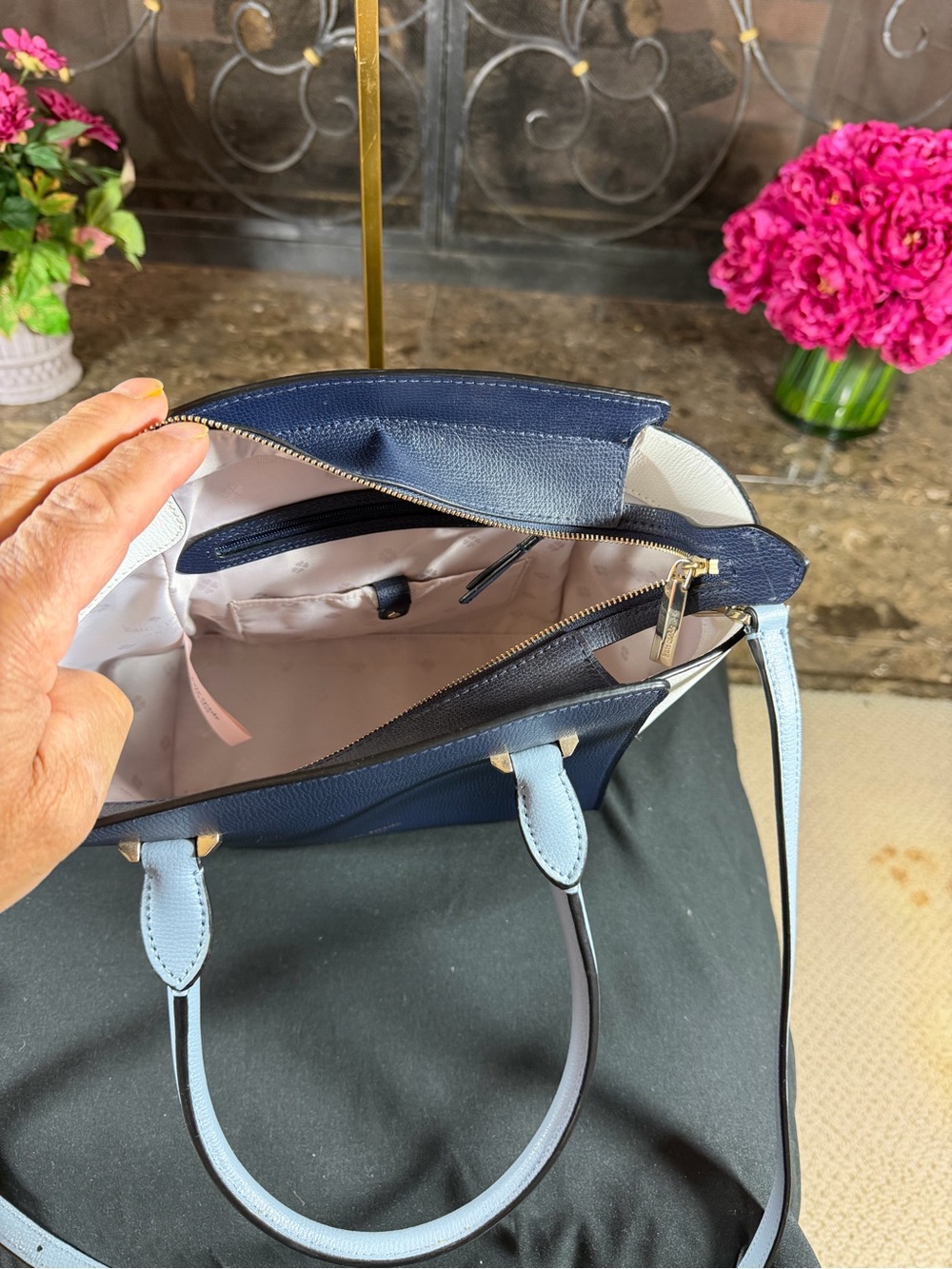 kate spade Navy and Light Blue Colorblock Leather Satchel with White Panels - Picture 5 of 6